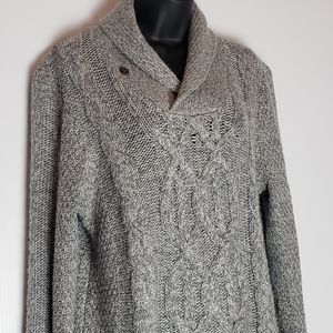 INC Gray Cable Knit Shawl Collar Sweater